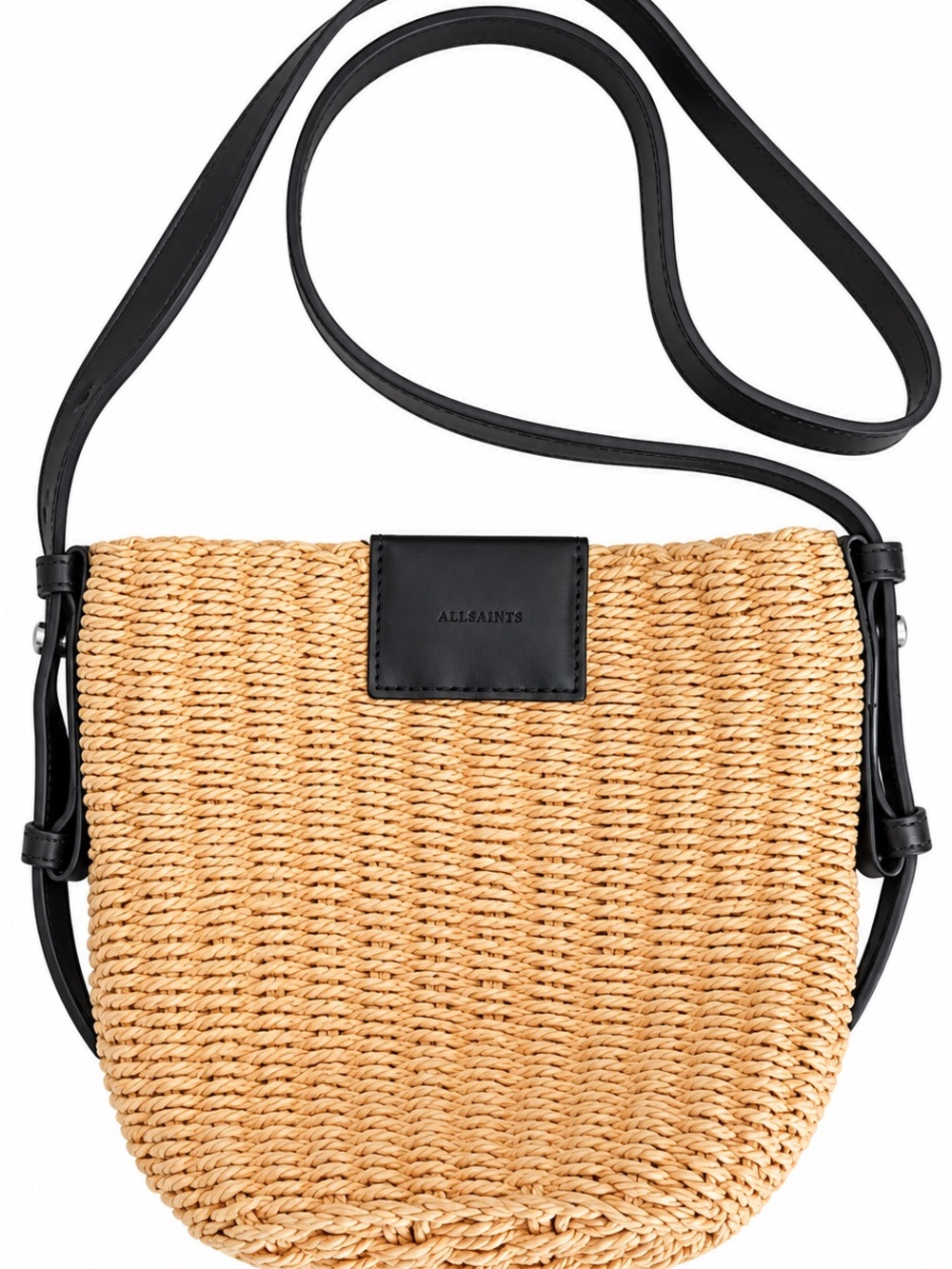 All Saints Natural Straw Crossbody with Black Leather Trim